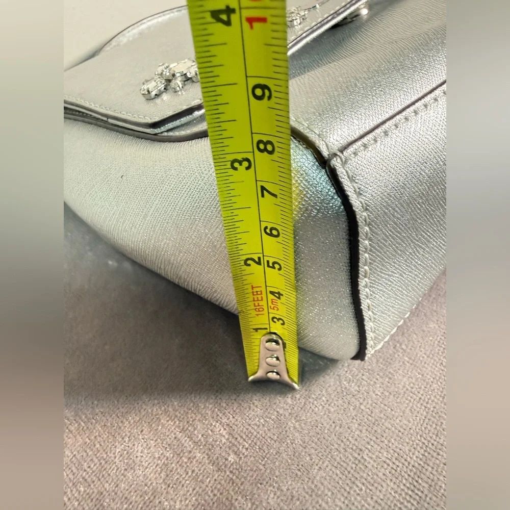 Michael Kors satchel crossbody Saffiano leather metallic silver crystal floral - Picture 15 of 16